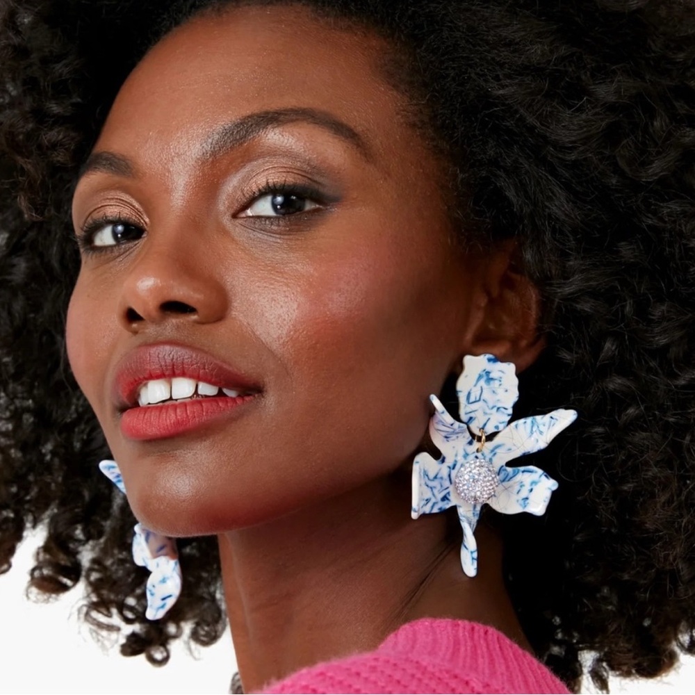 Lele Sadoughi Blue and White Cascading Earrings - Picture 2 of 5
